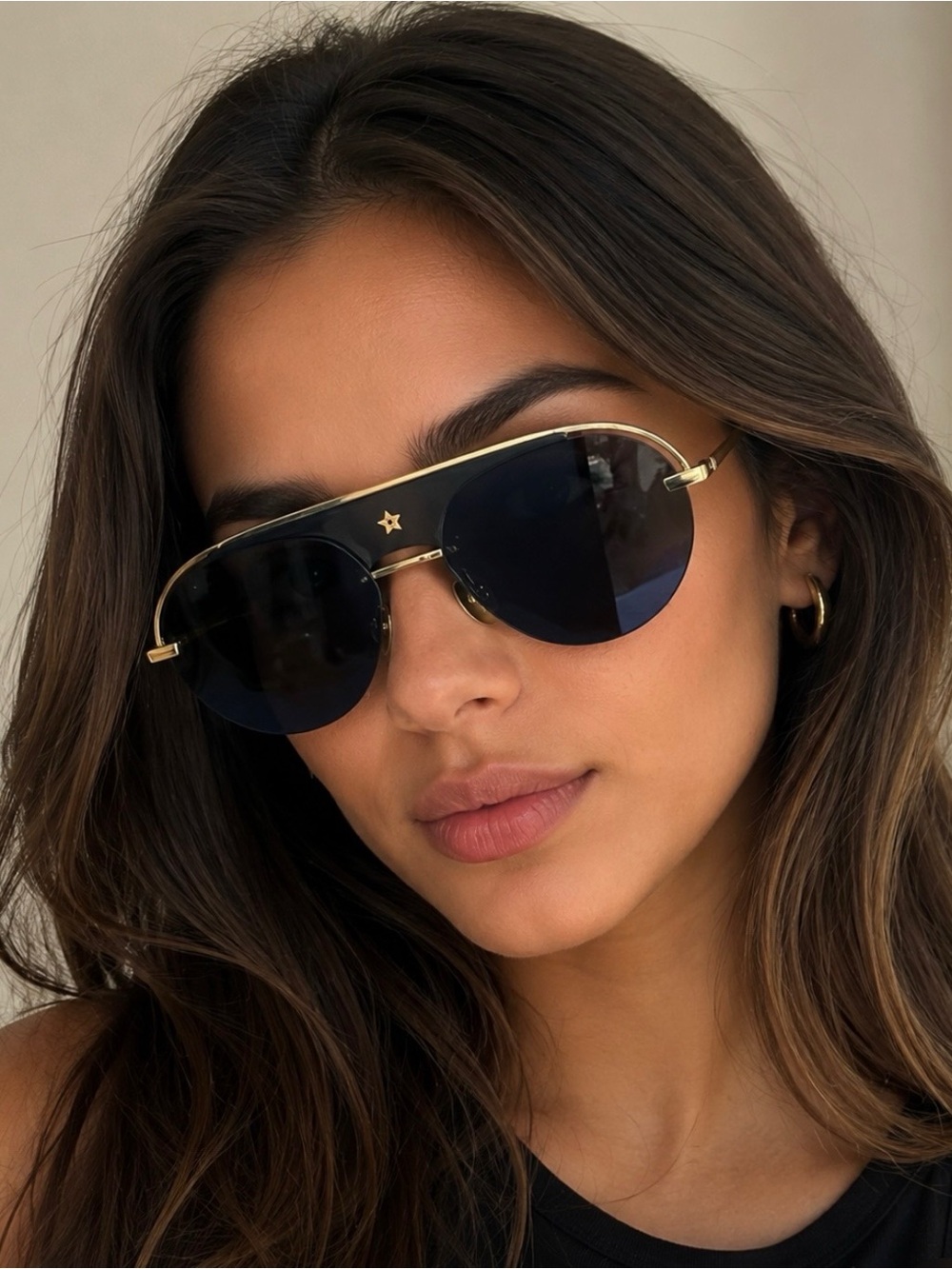 Dior Gold Frame Black/Blue Lens Women's Sunglasses